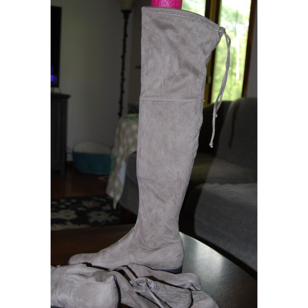 Unisa Boots Womens 8 1/2 M Tall Sock Over The Knee Beige Faux Suede Tie Pull On